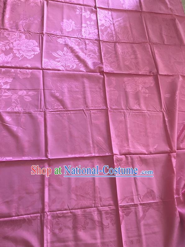 Asian Chinese Traditional Fabric Palace Flowers Birds Pattern Pink Brocade Cloth Silk Fabric