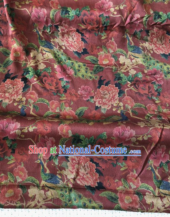 Asian Chinese Traditional Fabric Palace Peacock Peony Pattern Brocade Cloth Silk Fabric