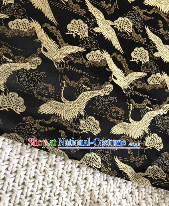 Asian Chinese Traditional Silk Fabric Crane Pattern Black Brocade Cheongsam Embroidered Cloth Silk Fabric