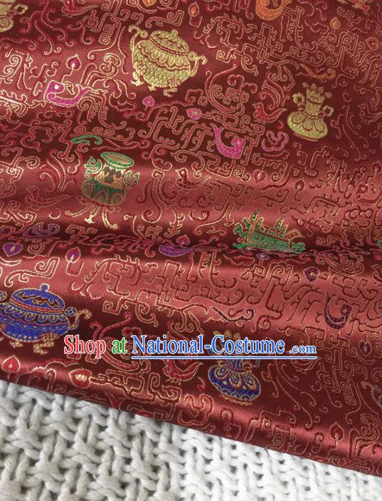 Asian Chinese Traditional Purplish Red Silk Fabric Royal Pattern Brocade Cheongsam Cloth Silk Fabric