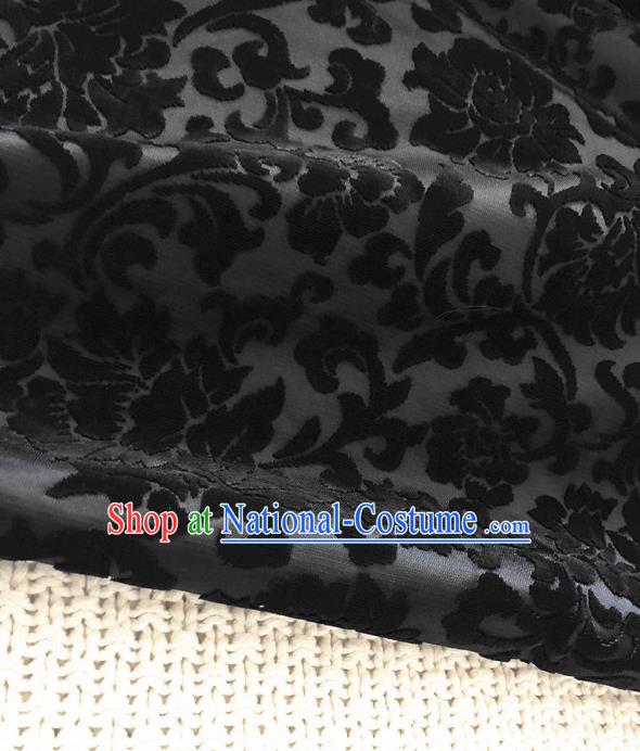 Asian Chinese Traditional Silk Fabric Classical Pattern Black Brocade Cheongsam Embroidered Cloth Silk Fabric