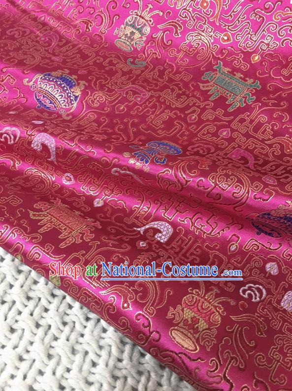 Asian Chinese Traditional Rosy Silk Fabric Royal Pattern Brocade Cheongsam Cloth Silk Fabric