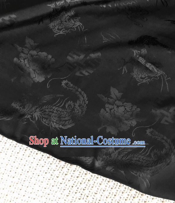 Asian Chinese Traditional Cheongsam Silk Fabric Royal Phoenix Pattern Black Brocade Cloth Silk Fabric