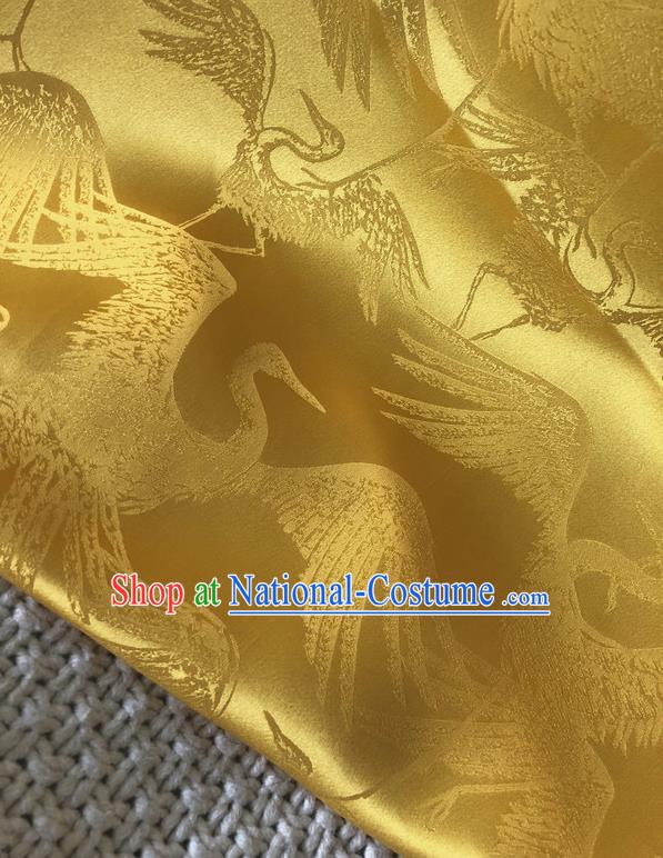 Asian Chinese Traditional Silk Fabric Classical Crane Pattern Yellow Brocade Cheongsam Embroidered Cloth Silk Fabric