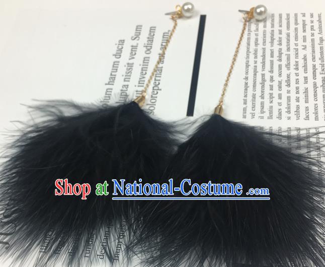 Traditional Chinese Bride Jewelry Accessories Black Feather Earrings for Women