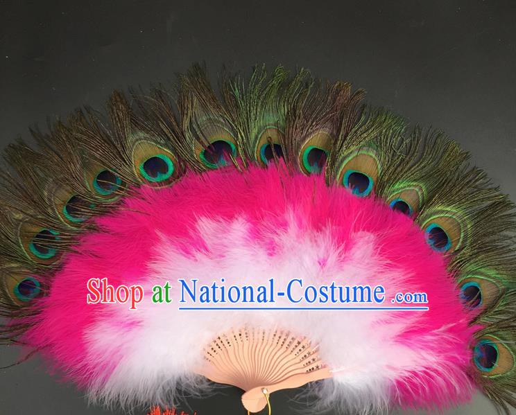 Traditional Chinese Crafts Peacock Feather Folding Fan China Folk Dance Feather Fans