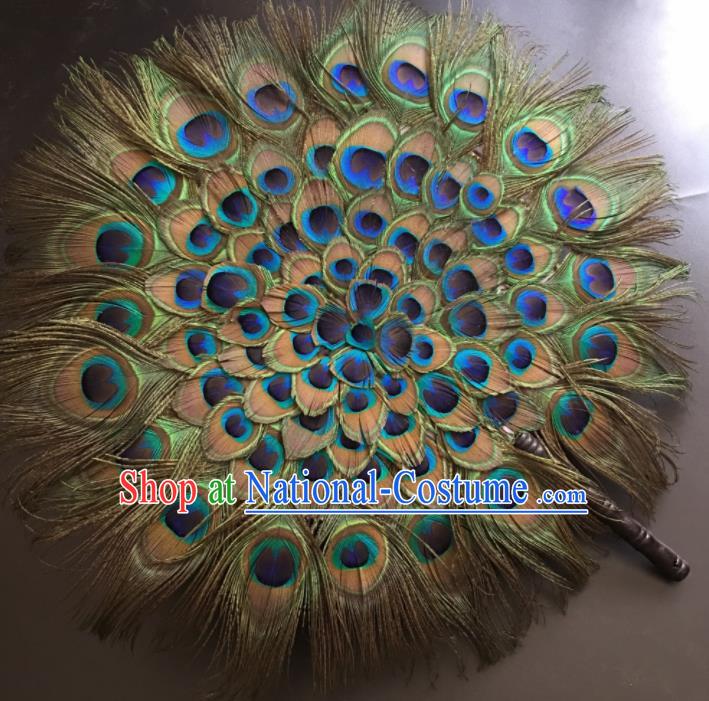 Traditional Chinese Crafts Peacock Feather Palace Fan China Folk Dance Round Fans