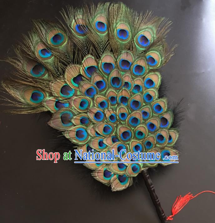 Traditional Chinese Crafts Peacock Feather Palace Fan China Folk Dance Fans