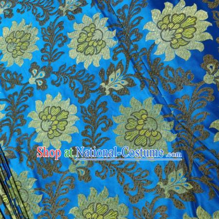 Chinese Traditional Silk Fabric Cheongsam Tang Suit Pattern Blue Brocade Cloth Drapery