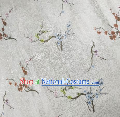 Chinese Traditional Silk Fabric Cheongsam Tang Suit Plum Blossom Pattern White Brocade Cloth Drapery