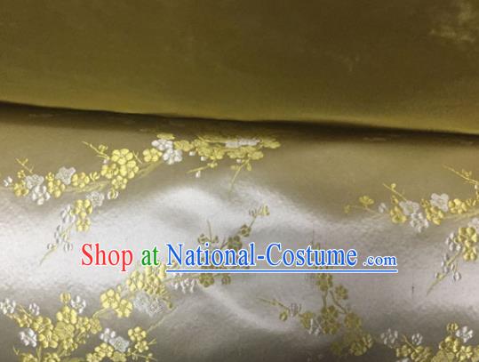 Chinese Traditional Golden Silk Fabric Cheongsam Tang Suit Brocade Plum Blossom Pattern Cloth Material Drapery