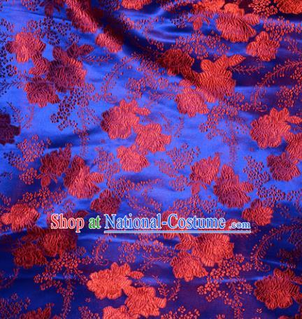 Chinese Traditional Royalblue Silk Fabric Cheongsam Tang Suit Brocade Peony Pattern Cloth Material Drapery