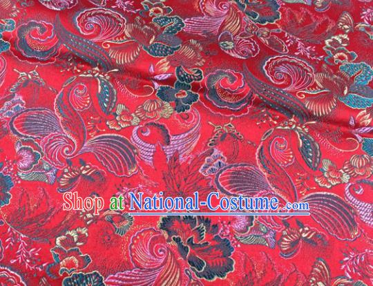 Chinese Traditional Red Silk Fabric Cheongsam Tang Suit Brocade Palace Pattern Cloth Material Drapery