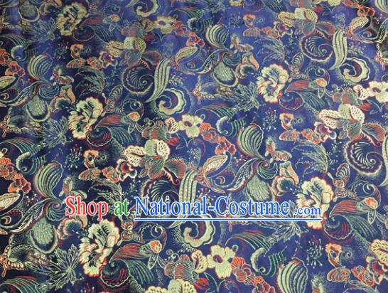 Chinese Traditional Navy Silk Fabric Cheongsam Tang Suit Brocade Palace Pattern Cloth Material Drapery