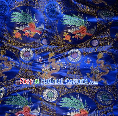 Chinese Traditional Royalblue Silk Fabric Tang Suit Brocade Dragon and Phoenix Pattern Cloth Material Drapery