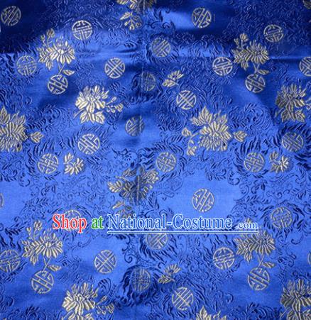 Chinese Traditional Royalblue Silk Fabric Tang Suit Brocade Cheongsam Flowers Pattern Cloth Material Drapery