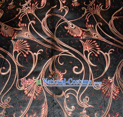 Chinese Traditional Black Silk Fabric Tang Suit Brocade Cheongsam Peacock Tail Pattern Cloth Material Drapery