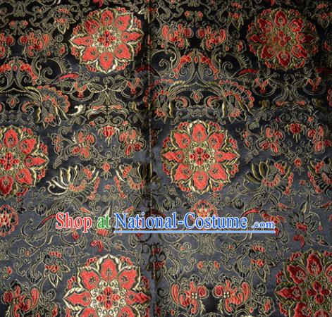 Chinese Traditional Silk Fabric Tang Suit Black Brocade Cheongsam Palace Pattern Cloth Material Drapery