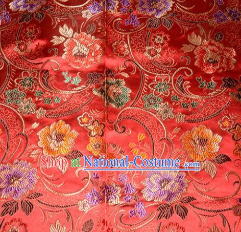 Chinese Traditional Red Silk Fabric Tang Suit Brocade Cheongsam Peony Pattern Cloth Material Drapery