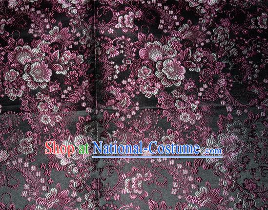 Chinese Traditional Silk Fabric Tang Suit Black Brocade Cheongsam Classical Purple Pattern Cloth Material Drapery