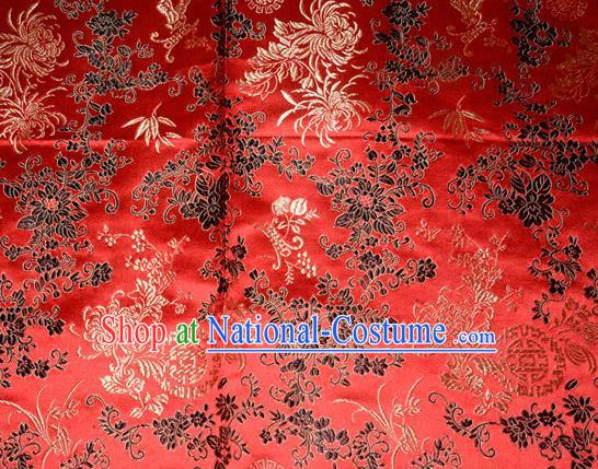 Chrysanthemum Pattern Chinese Traditional Red Silk Fabric Tang Suit Brocade Cloth Cheongsam Material Drapery