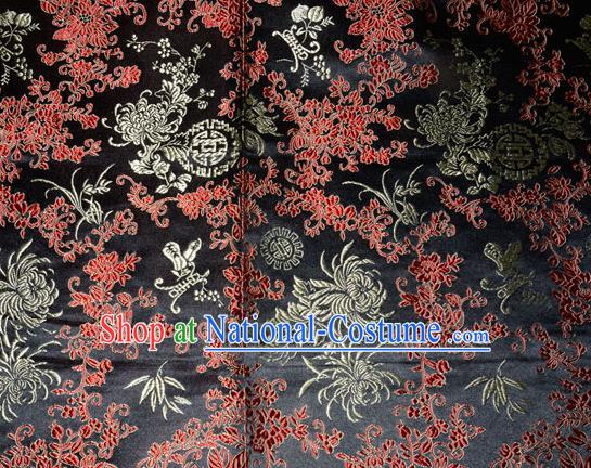 Chrysanthemum Pattern Chinese Traditional Black Silk Fabric Tang Suit Brocade Cloth Cheongsam Material Drapery