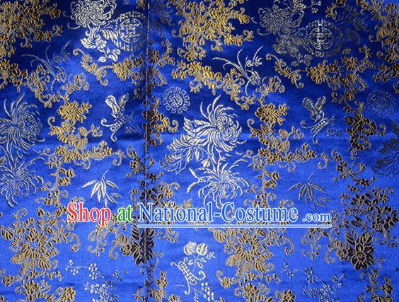 Chrysanthemum Pattern Chinese Traditional Royalblue Silk Fabric Tang Suit Brocade Cloth Cheongsam Material Drapery