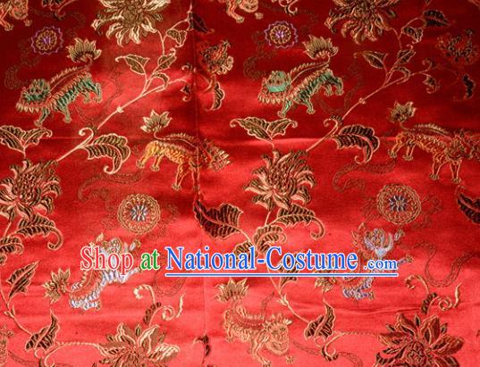 Kylin Pattern Chinese Traditional Red Silk Fabric Tang Suit Brocade Cloth Cheongsam Material Drapery