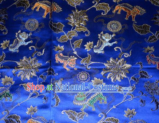 Kylin Pattern Chinese Traditional Royalblue Silk Fabric Tang Suit Brocade Cloth Cheongsam Material Drapery