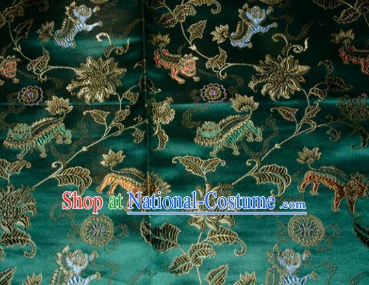 Kylin Pattern Chinese Traditional Green Silk Fabric Tang Suit Brocade Cloth Cheongsam Material Drapery