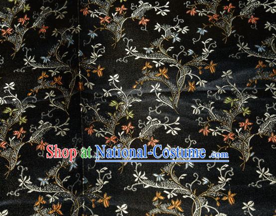 Chinese Traditional Silk Fabric Poplar Blossom Pattern Tang Suit Black Brocade Cloth Cheongsam Material Drapery