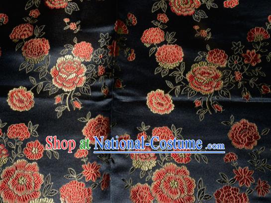 Chinese Traditional Silk Fabric Tang Suit Black Brocade Cheongsam Classical Peony Pattern Cloth Material Drapery