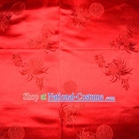 Chinese Traditional Cheongsam Silk Fabric Tang Suit Red Brocade Classical Chrysanthemum Pattern Cloth Material Drapery