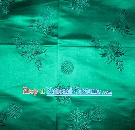 Chinese Traditional Cheongsam Silk Fabric Tang Suit Green Brocade Classical Chrysanthemum Pattern Cloth Material Drapery