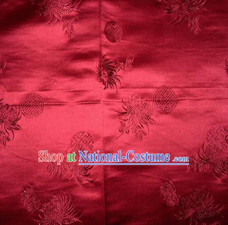 Chinese Traditional Cheongsam Silk Fabric Tang Suit Wine Red Brocade Classical Chrysanthemum Pattern Cloth Material Drapery