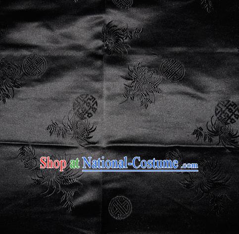 Chinese Traditional Cheongsam Silk Fabric Tang Suit Black Brocade Classical Chrysanthemum Pattern Cloth Material Drapery