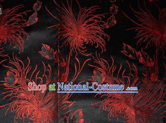 Chinese Traditional Cheongsam Silk Fabric Tang Suit Black Brocade Classical Chrysanthemum Pattern Cloth Material Drapery