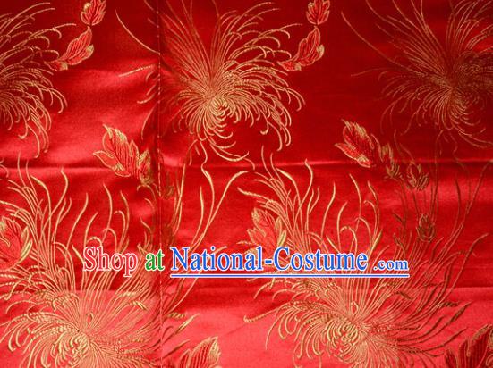 Chinese Traditional Cheongsam Silk Fabric Tang Suit Red Brocade Classical Chrysanthemum Pattern Cloth Material Drapery