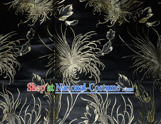 Chinese Traditional Cheongsam Black Silk Fabric Tang Suit Brocade Classical Chrysanthemum Pattern Cloth Material Drapery