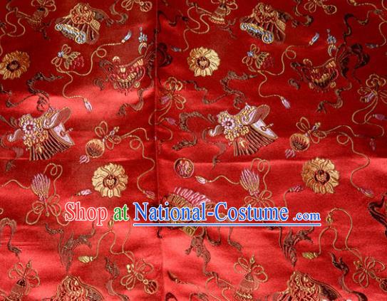 Chinese Traditional Classical Pattern Red Silk Fabric Tang Suit Brocade Cloth Cheongsam Material Drapery