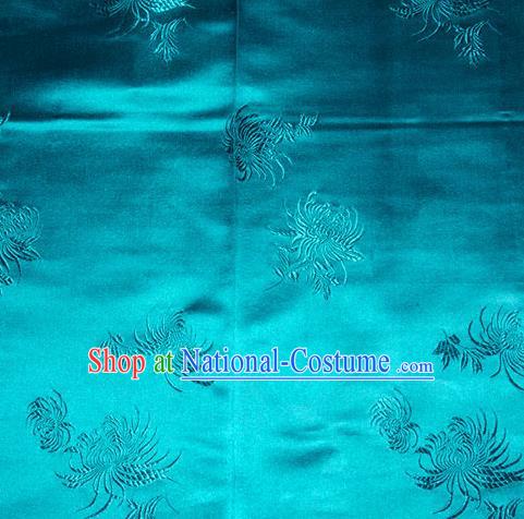 Chinese Traditional Classical Chrysanthemum Pattern Blue Silk Fabric Tang Suit Brocade Cloth Cheongsam Material Drapery