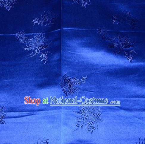 Chinese Traditional Classical Chrysanthemum Pattern Silk Fabric Tang Suit Royalblue Brocade Cloth Cheongsam Material Drapery