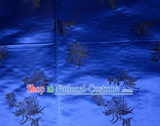 Chinese Traditional Classical Chrysanthemum Pattern Royalblue Silk Fabric Tang Suit Brocade Cloth Cheongsam Material Drapery