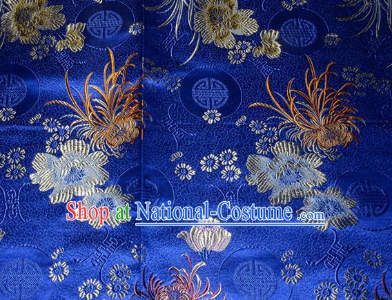 Chinese Traditional Silk Fabric Classical Chrysanthemum Pattern Tang Suit Royalblue Brocade Cloth Cheongsam Material Drapery