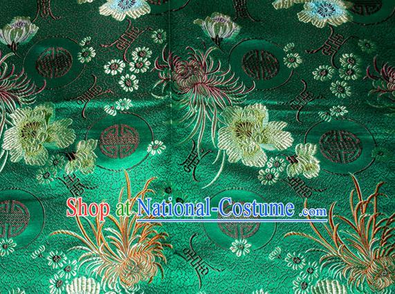 Chinese Traditional Silk Fabric Classical Chrysanthemum Pattern Tang Suit Green Brocade Cloth Cheongsam Material Drapery