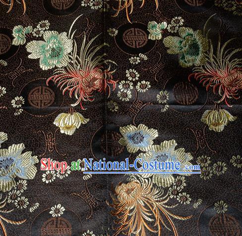 Chinese Traditional Silk Fabric Classical Chrysanthemum Pattern Tang Suit Black Brocade Cloth Cheongsam Material Drapery