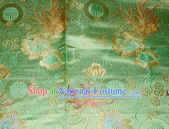 Chinese Traditional Silk Fabric Classical Chrysanthemum Pattern Tang Suit Green Brocade Cloth Cheongsam Material Drapery