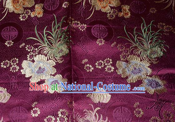 Chinese Traditional Silk Fabric Classical Chrysanthemum Pattern Tang Suit Purple Brocade Cloth Cheongsam Material Drapery