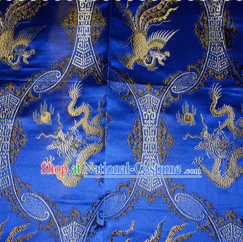 Classical Dragons Phoenix Pattern Chinese Traditional Royalblue Silk Fabric Tang Suit Brocade Cloth Cheongsam Material Drapery