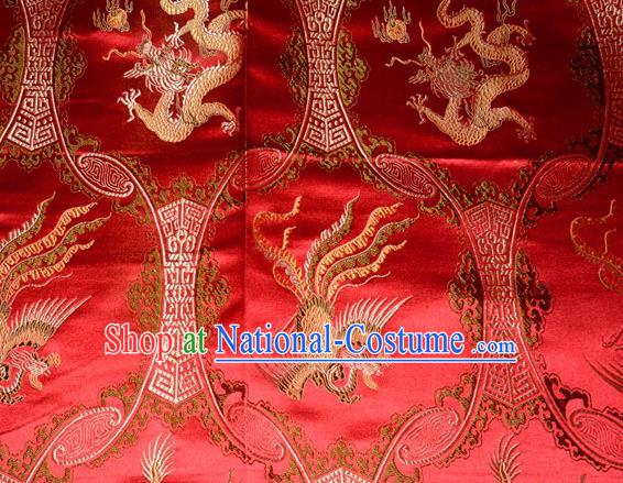 Classical Dragons Phoenix Pattern Chinese Traditional Red Silk Fabric Tang Suit Brocade Cloth Cheongsam Material Drapery